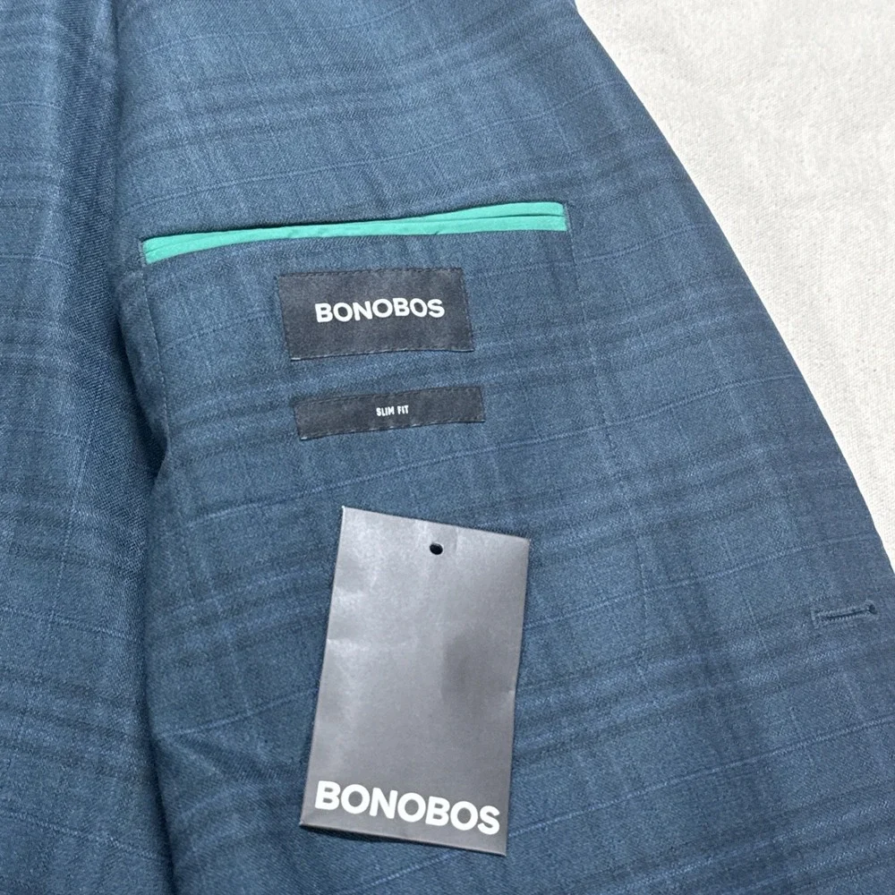 Bonobos Blazer Mens 46L Tag Blue Green Slim Fit Wool Blend City Jacket NWOT